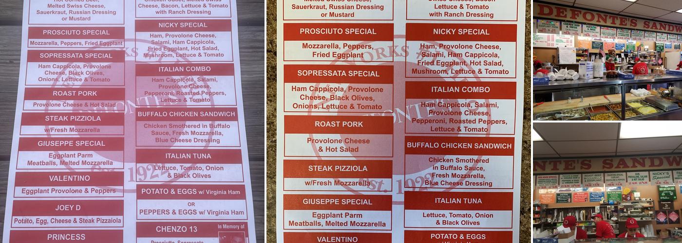 Defonte's Sandwich Shop Menu