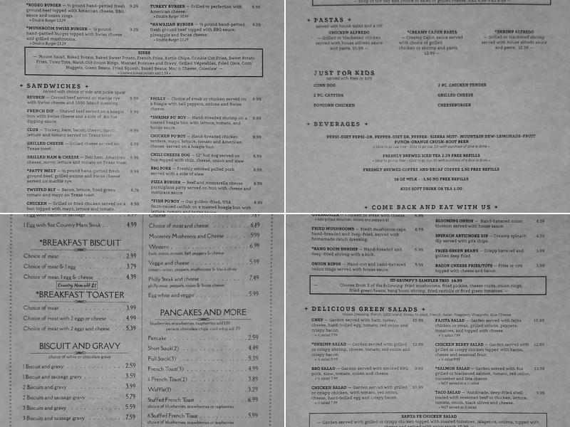 Grumpy's Getaway Menu