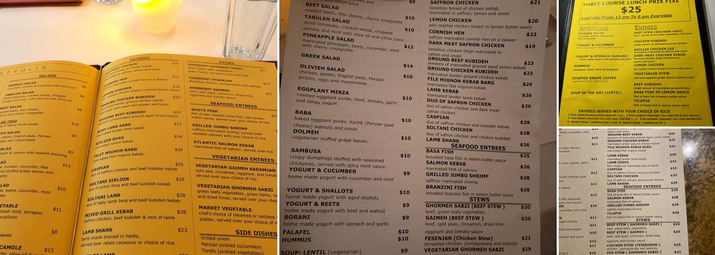 Persepolis Menu