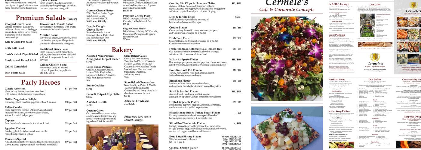 Cermele Cafe Menu