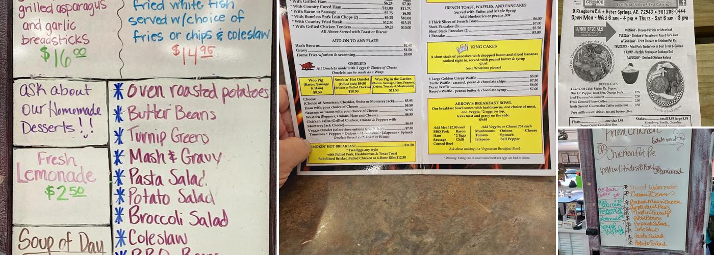 Arrow's Cafe and BBQ Menu