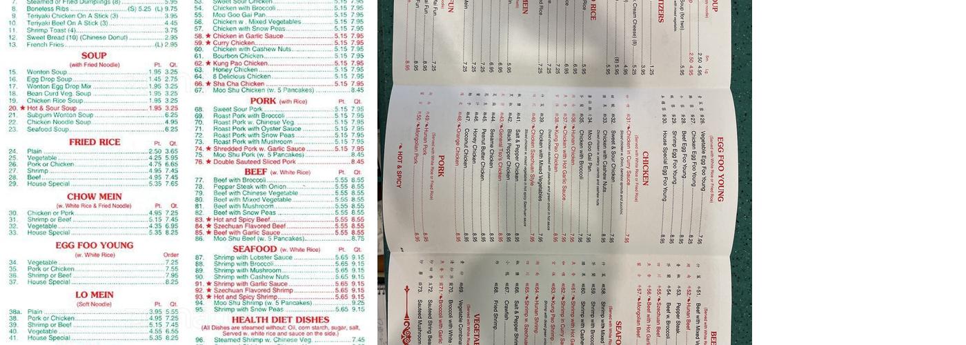 New China Menu