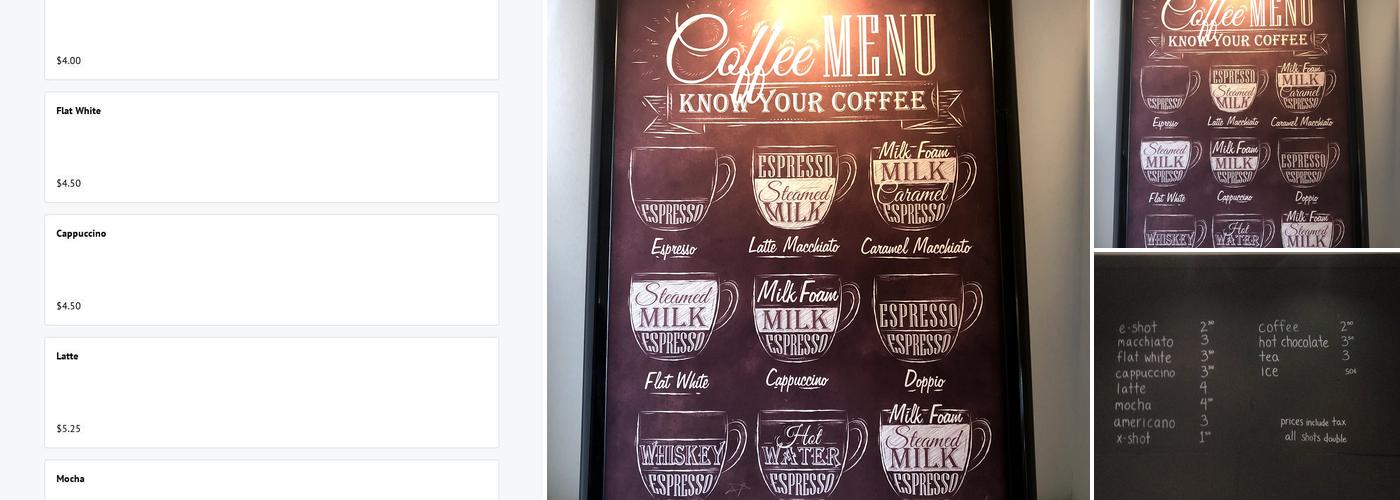 e-shot cafe Menu