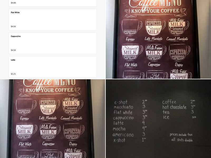e-shot cafe Menu