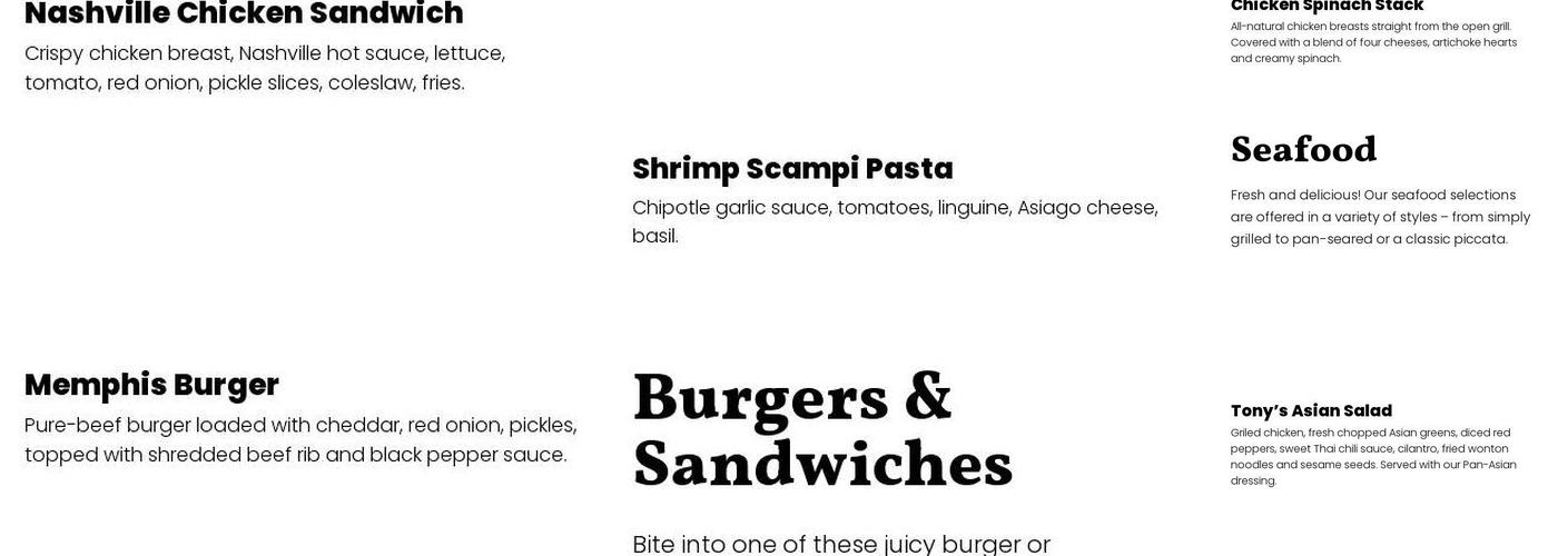Tony Roma's Menu
