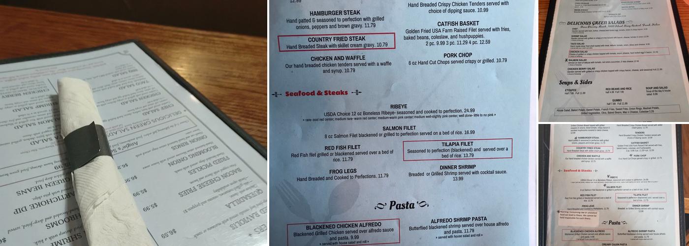 Angie's Hideaway Menu