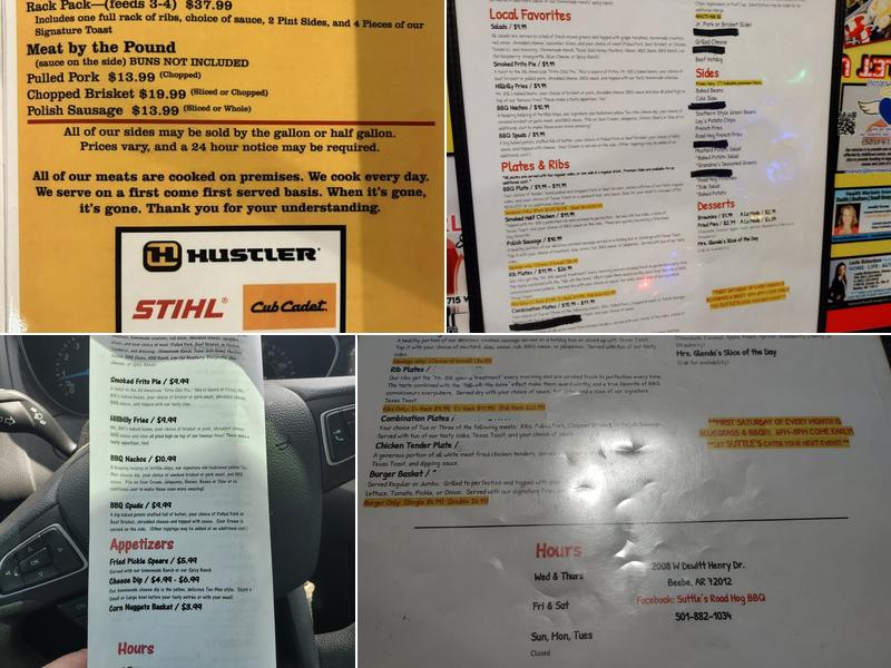Suttle's Road Hog BBQ Menu