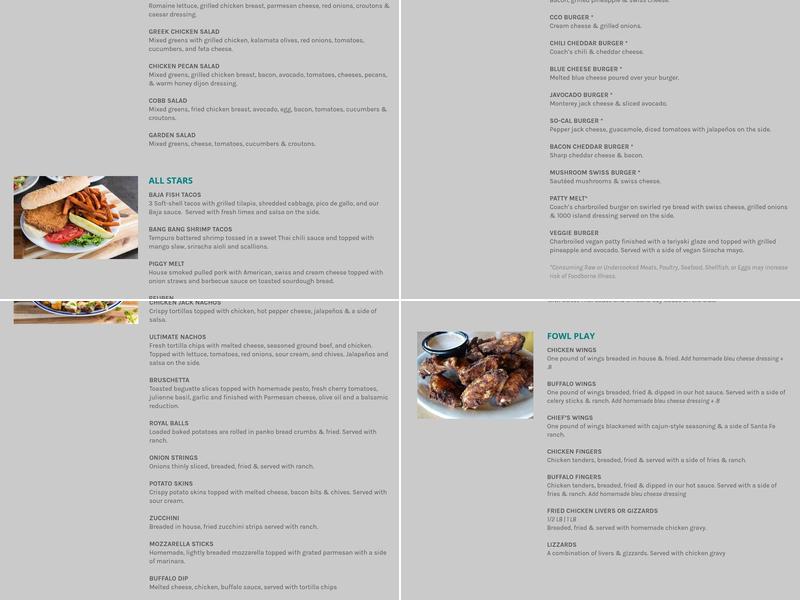 Coach's Bar & Grill - 135th Menu