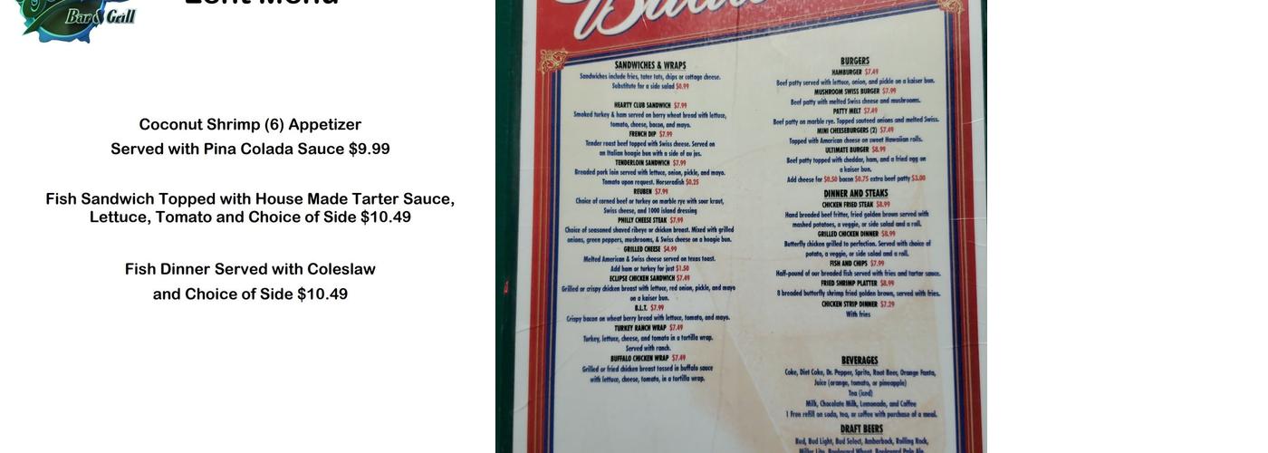 Eclipse Bar & Grill Menu
