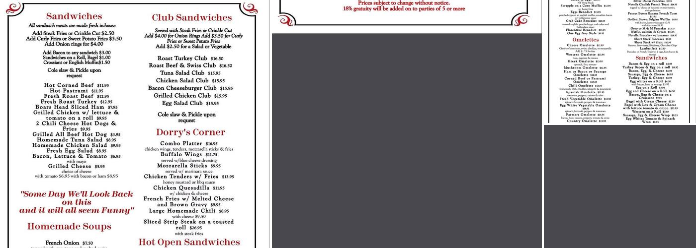 Dorry's Diner Menu