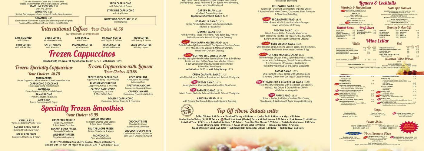 State Line Diner Menu