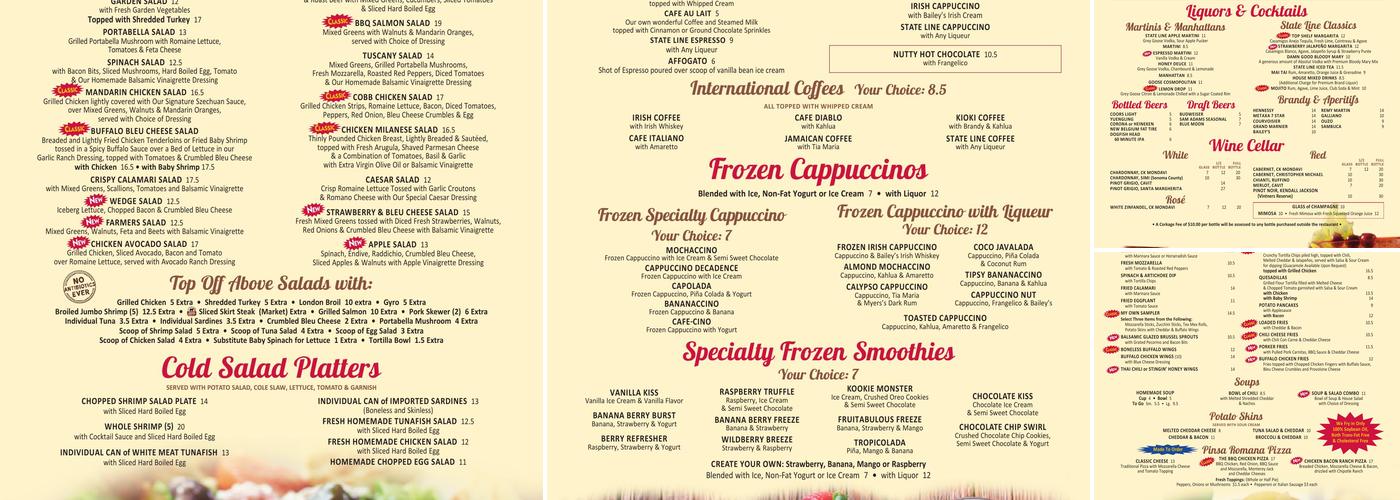 State Line Diner Menu