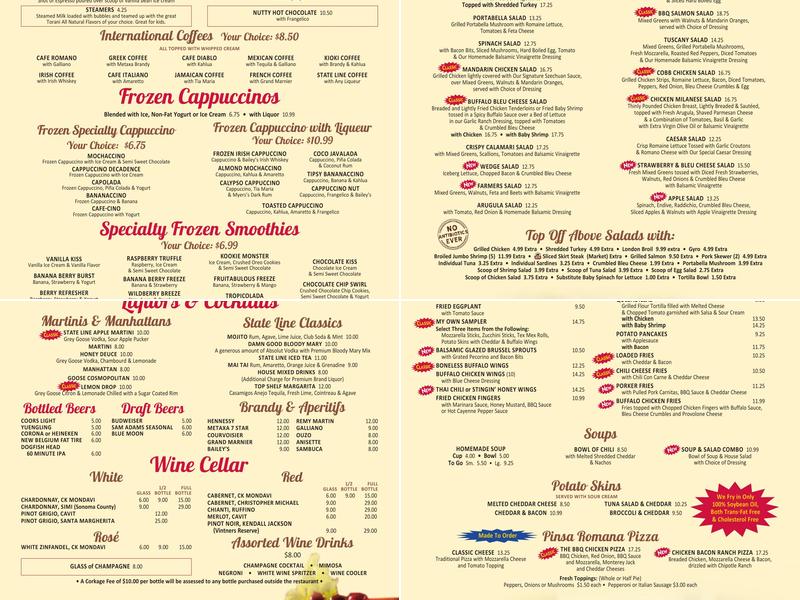 State Line Diner Menu