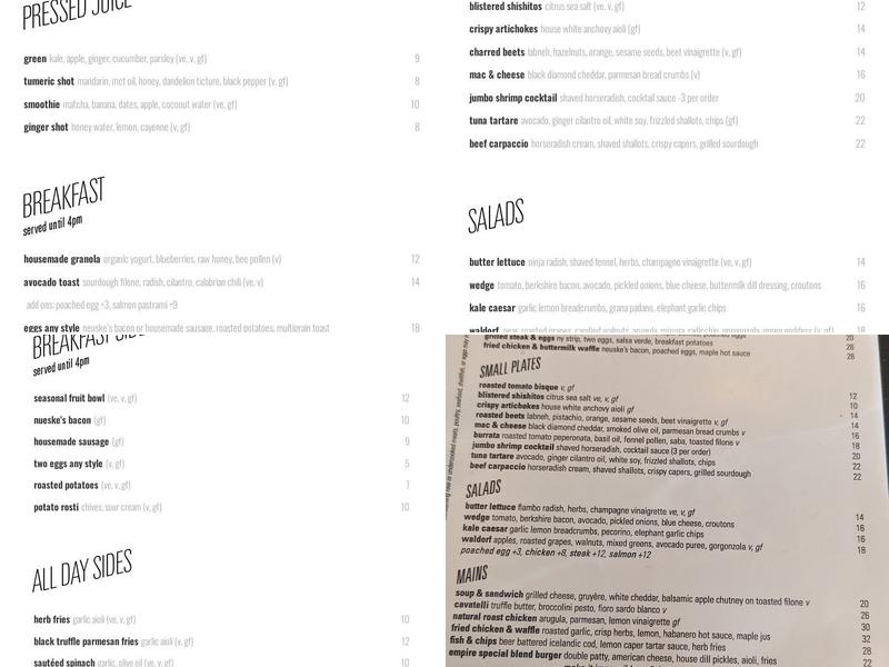 Empire Diner Menu