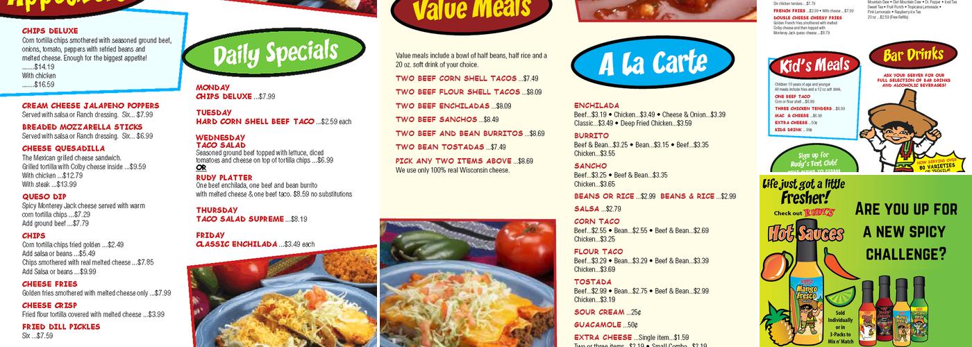 Rudy's Tacos, Eldridge Menu