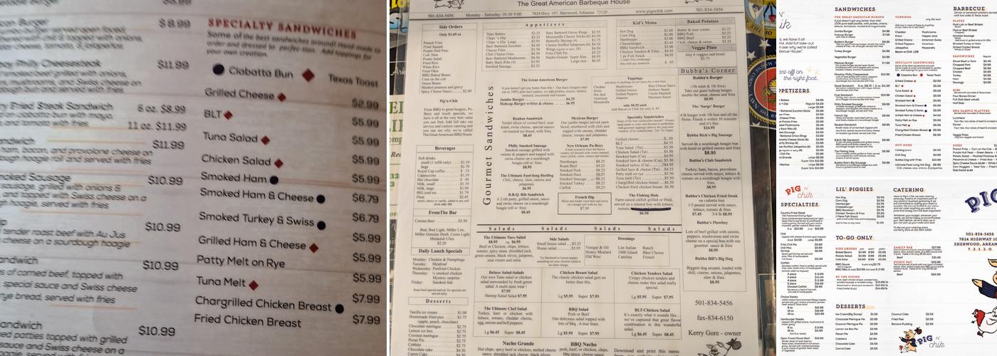 Pig 'N Chik BBQ Menu