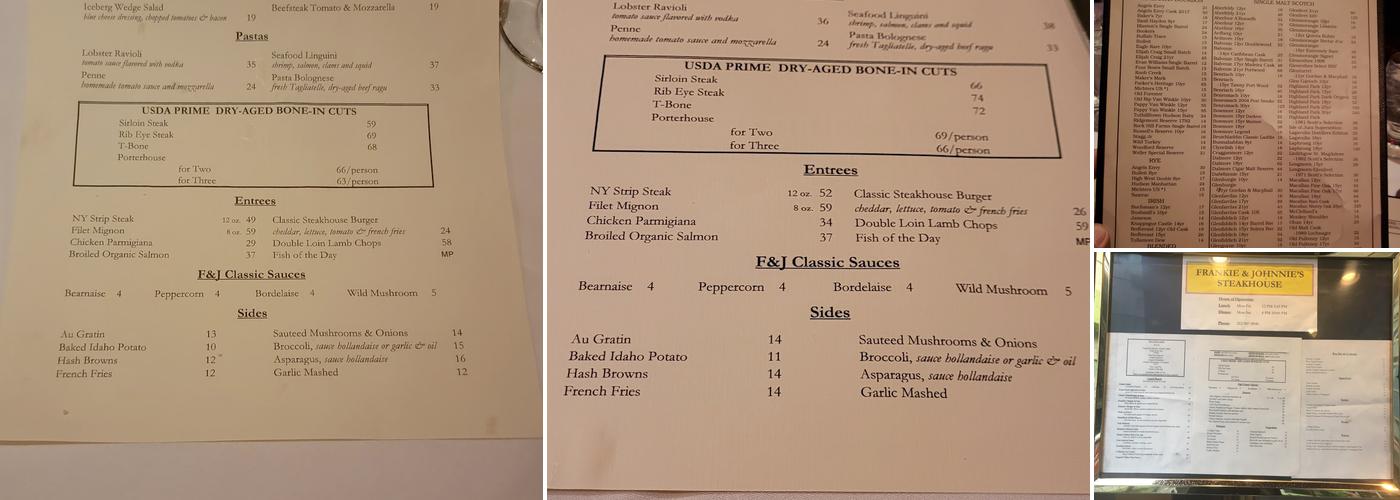 Frankie & Johnnie's Steakhouse Menu