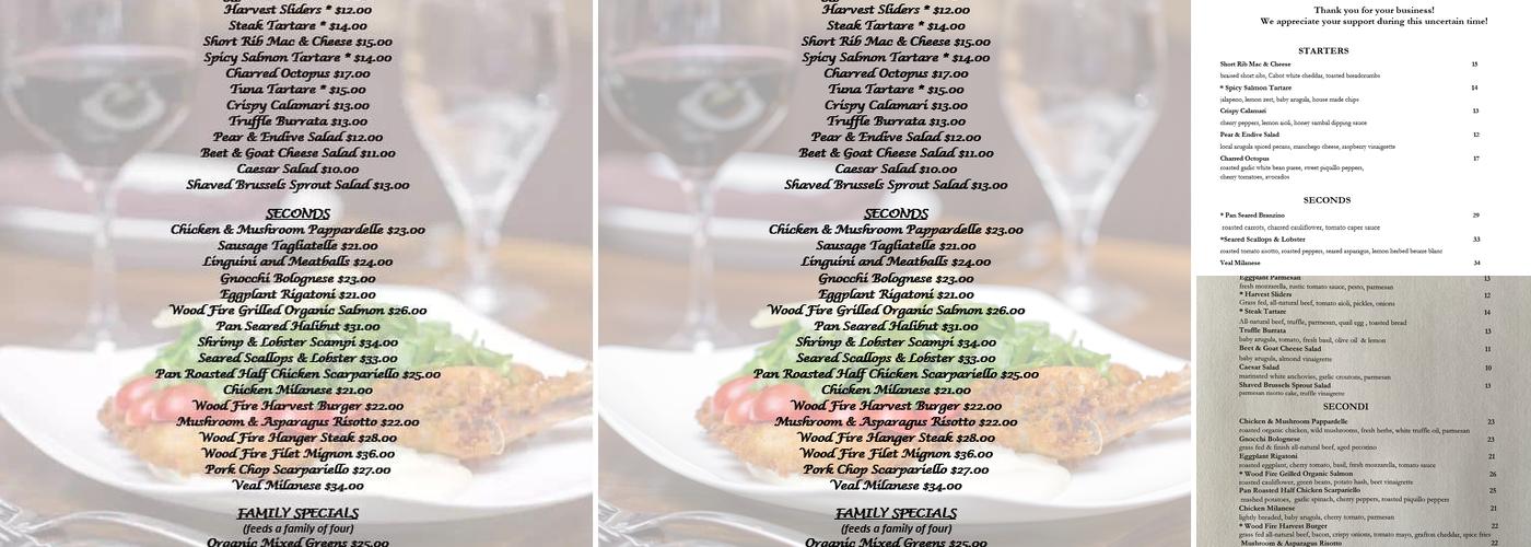 Harvest Wine Bar & Restaurant Menu
