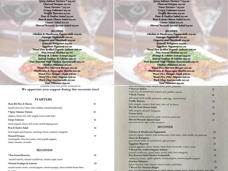 Harvest Wine Bar & Restaurant Menu