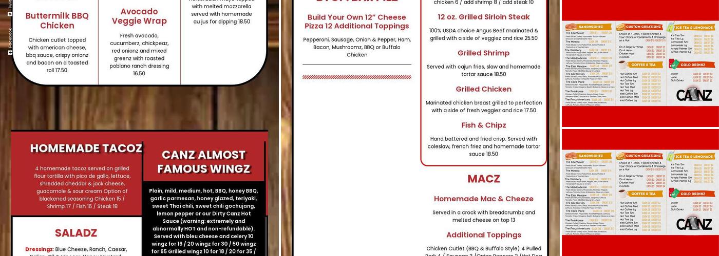 Canz Bar & Grill Menu
