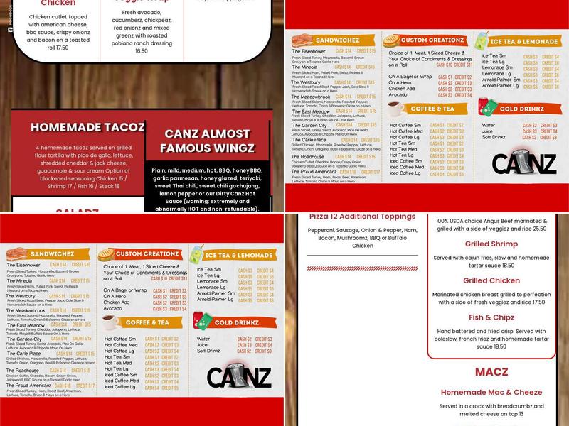 Canz Bar & Grill Menu