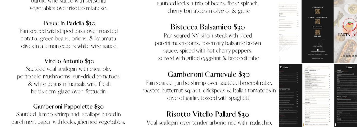 Pasta Vera Menu