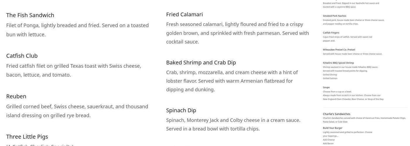 Catfish Charlie's Menu