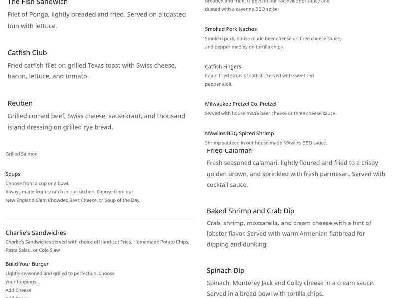 Catfish Charlie's Menu