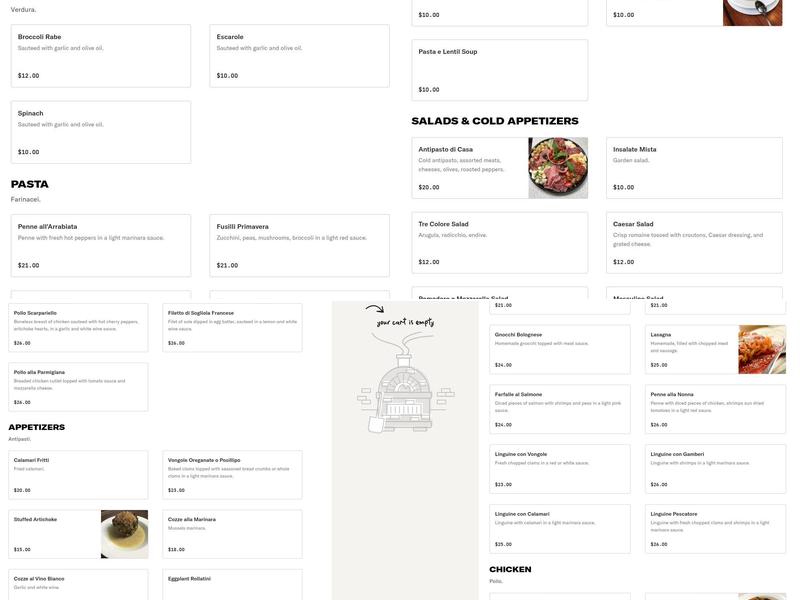 Pasquale Ristorante Menu