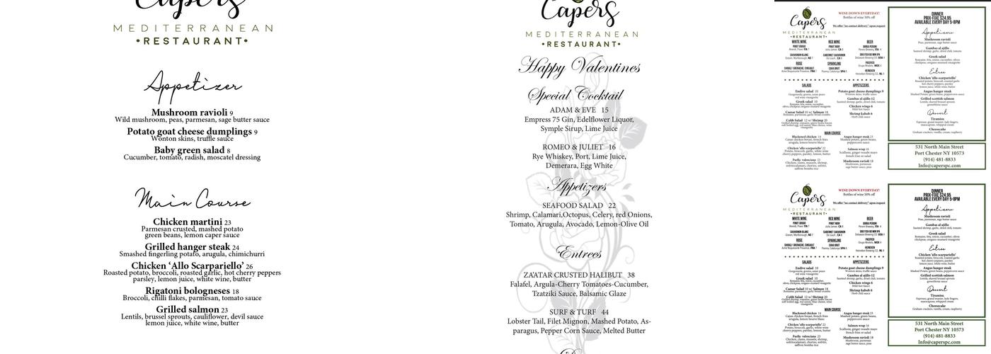 Capers Restaurant Menu