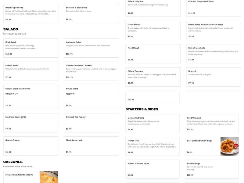 Sorrento's Brick Oven Pizza Menu