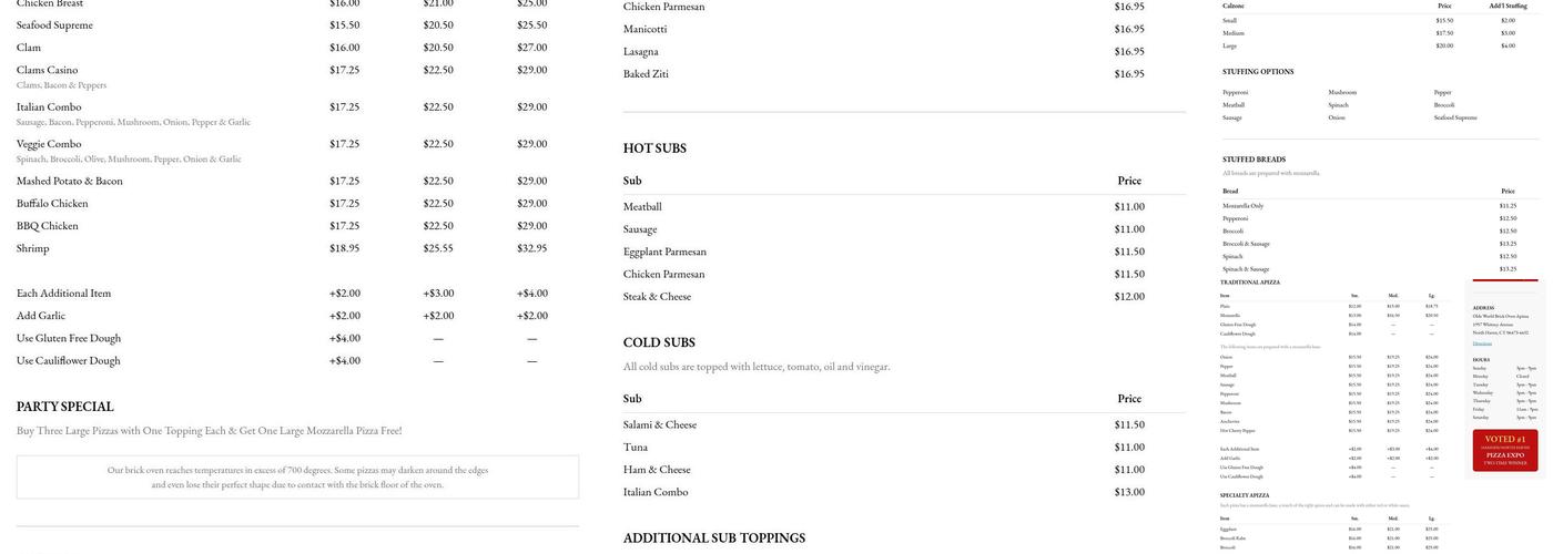 Olde World Apizza Menu