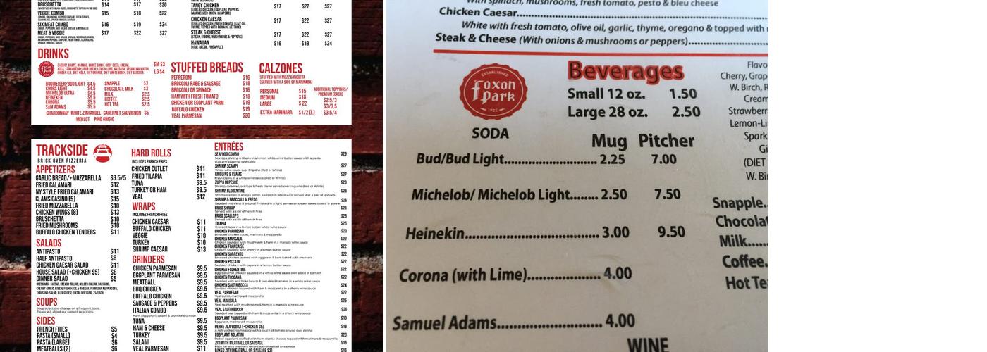 Trackside Brick Oven Pizzeria Menu