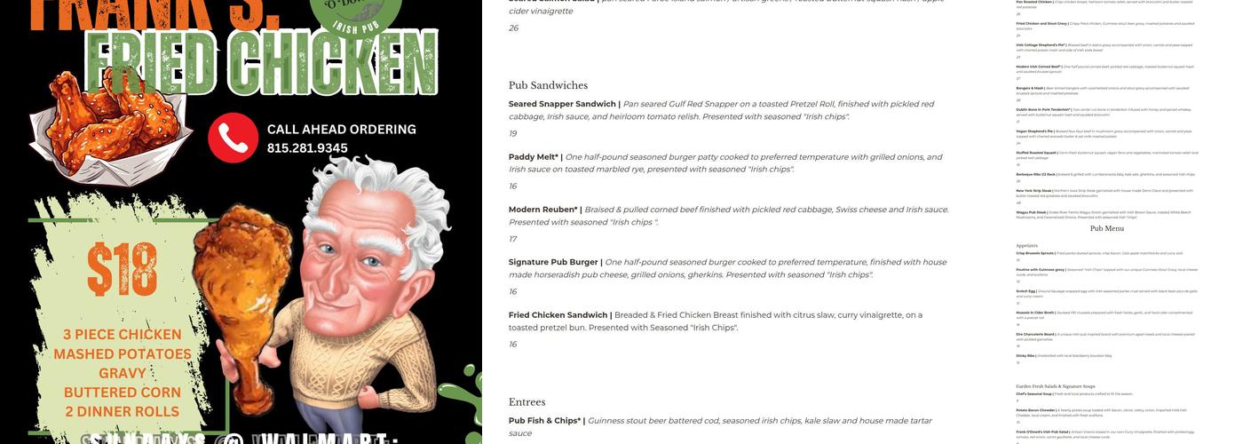 Frank O'Dowd's Irish Pub & Grill Menu