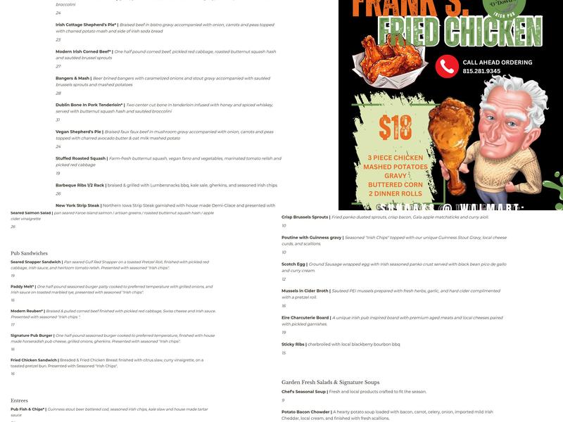 Frank O'Dowd's Irish Pub & Grill Menu