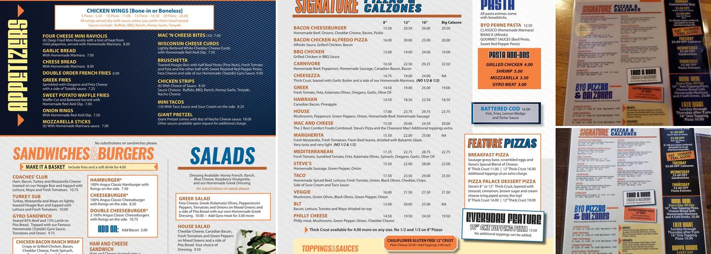 Steve's Pizza Palace Menu