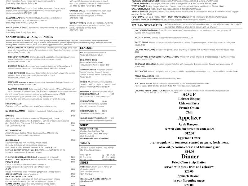 J Roo's Restaurant Menu
