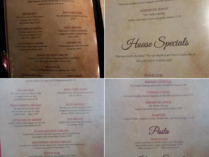 Red's Supper Club Menu