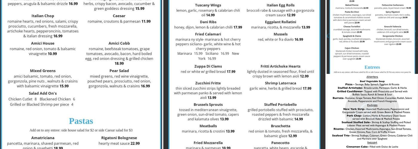 Cafe Amici Menu