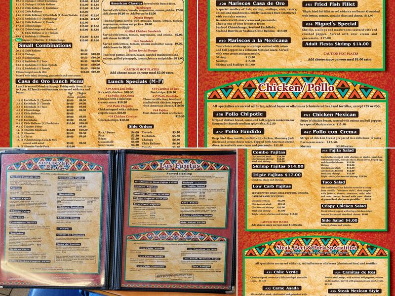 Casa De Oro Menu