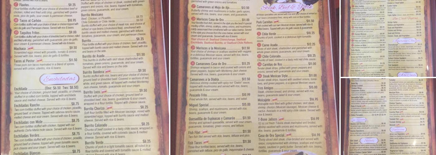 Casa De Oro Menu