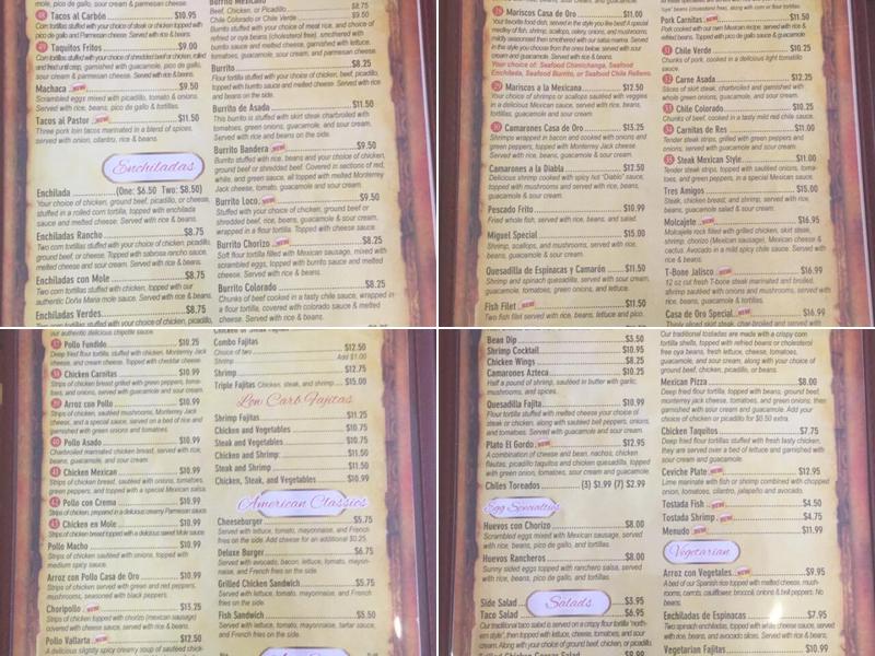Casa De Oro Menu