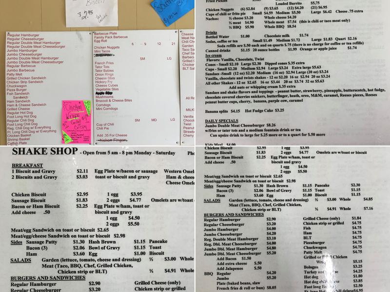 Shake Shop Menu
