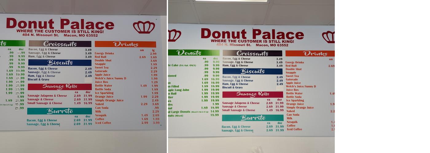 Donut Palace Menu