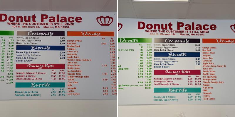 Donut Palace Menu