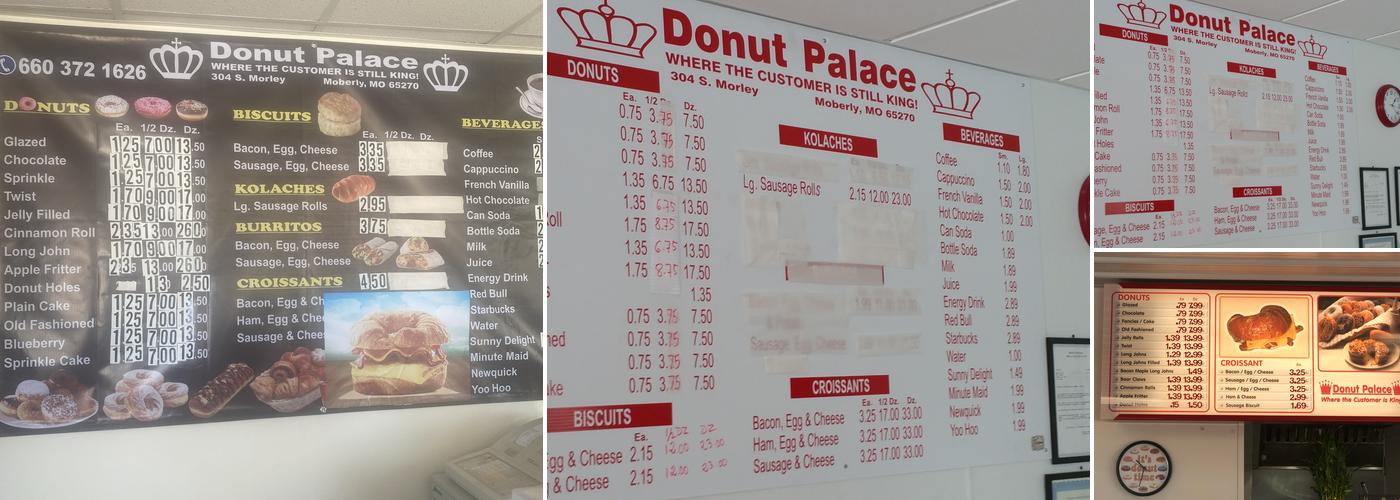 Moberly donut palace Menu