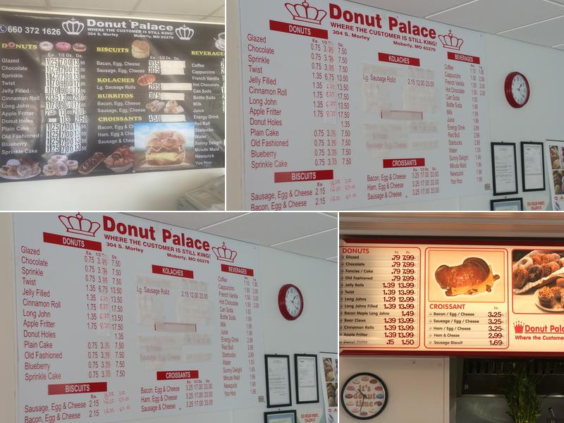 Moberly donut palace Menu