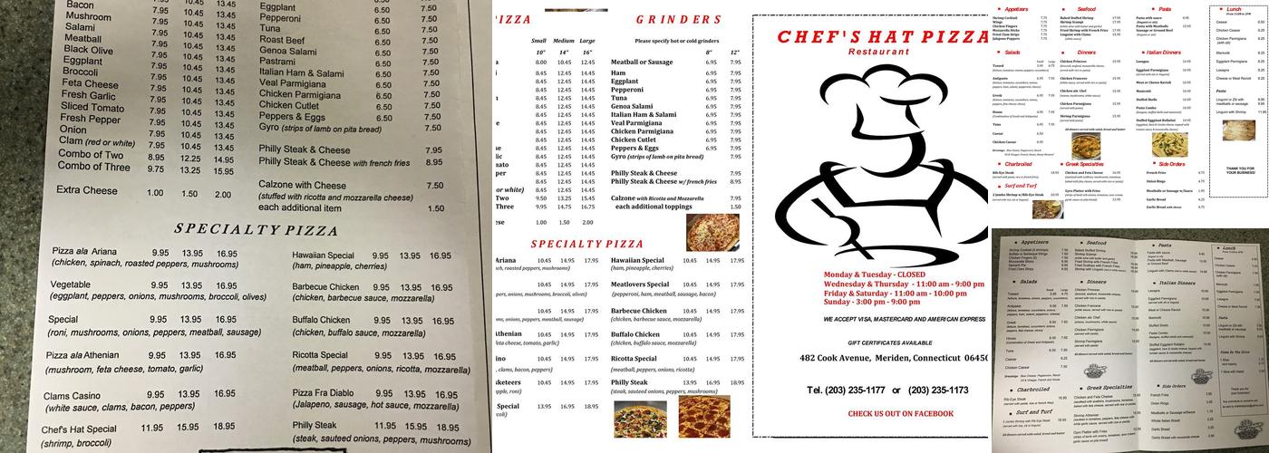 Chef's Hat Pizza Menu