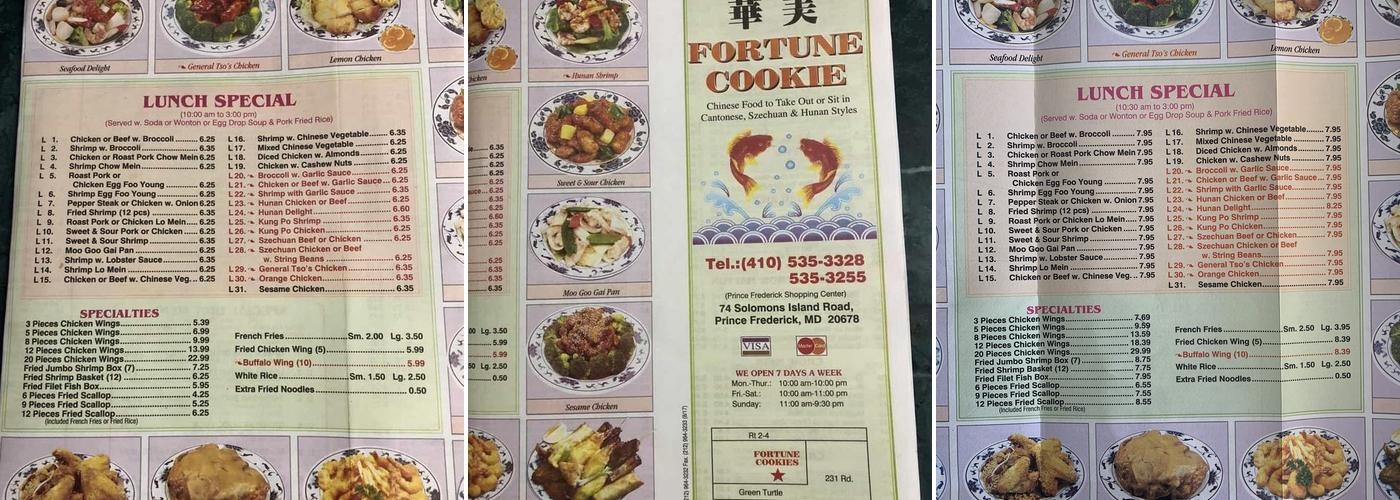 Fortune Cookie Chinese Restaurant Menu