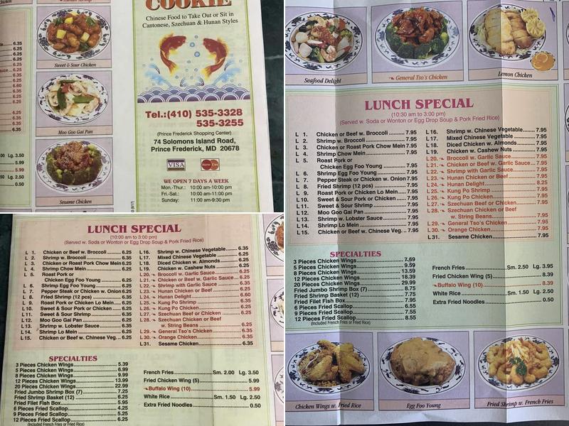 Fortune Cookie Chinese Restaurant Menu